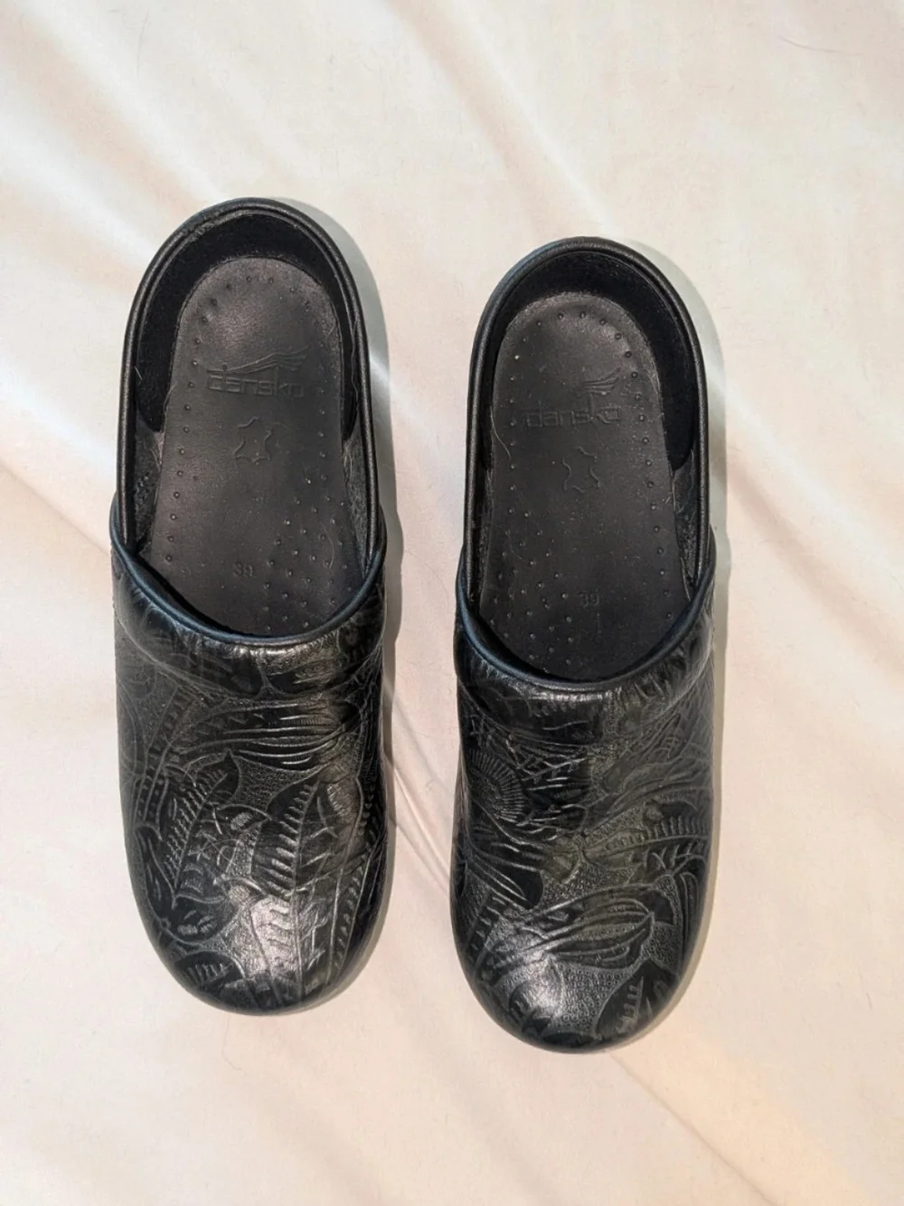 Dansko Black Embossed Leather Slip-On Clogs - Picture 3 of 4